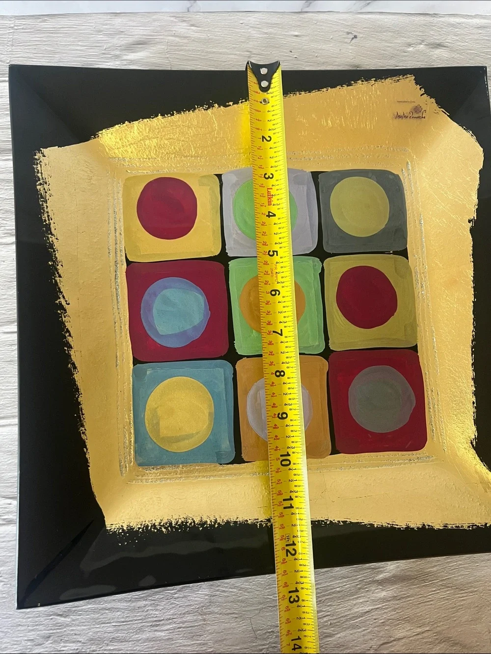 MoMo Panache Abstract Colorful Geometric Inlay Square Glass Plates - Picture 5 of 11